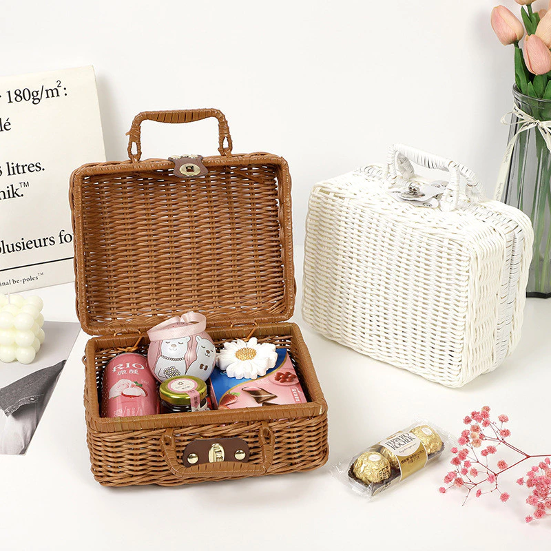 Vintage Rattan Basket Gift Box Dark Brown