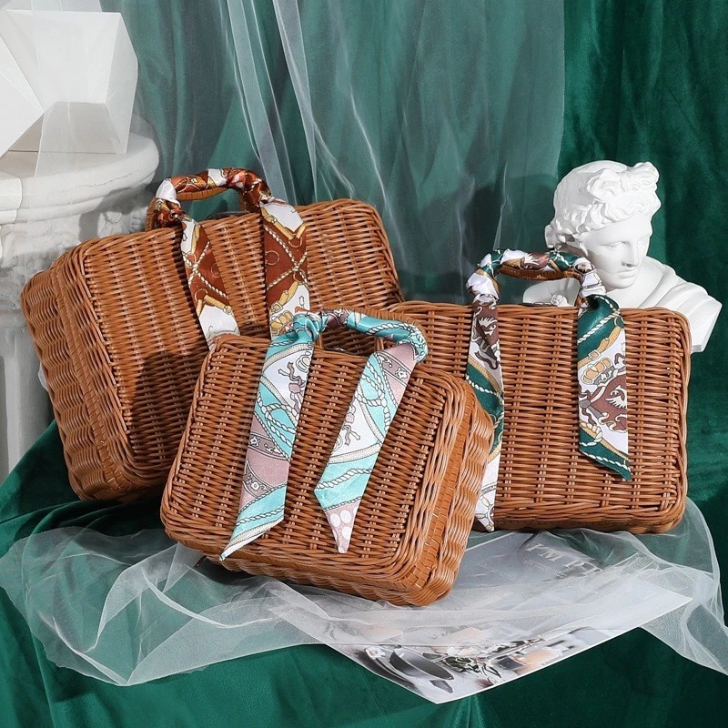 Vintage Rattan Basket Gift Box Dark Brown