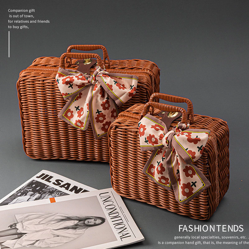 Vintage Rattan Basket Gift Box Dark Brown