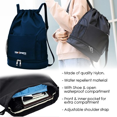 ROX Polyester Oxford Fashion Drawstring Bag - Black