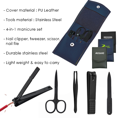 4-In-1 Manicure Set with PU Cover - Grey