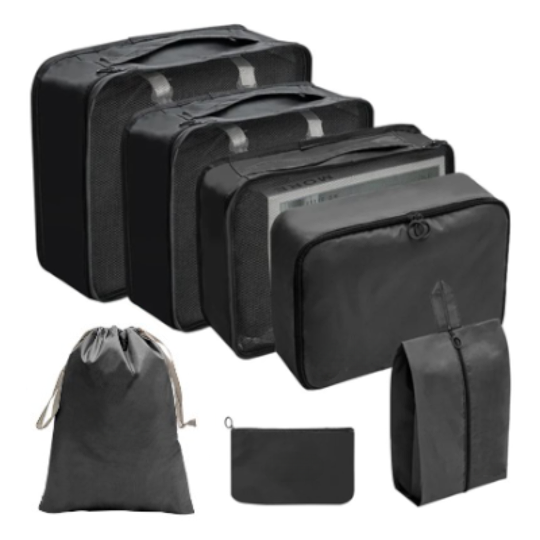 7-In-1 Polyester Travel Organizer Set- Black