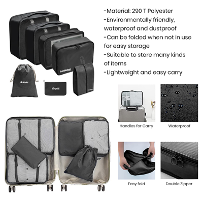 7-In-1 Polyester Travel Organizer Set- Black
