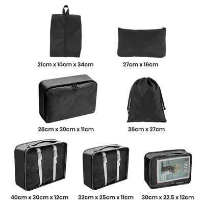 7-In-1 Polyester Travel Organizer Set- Black