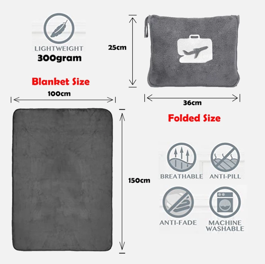 4 in 1 Travel Blanket Grey