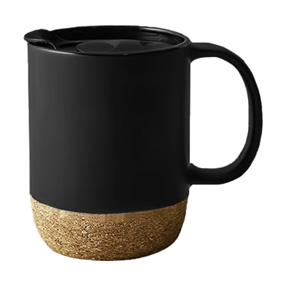 CORK 2 Tone Ceramic Mug with Cover (400ml) - Black