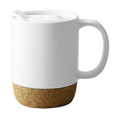 CORK 2 Tone Ceramic Mug with Cover (400ml) - White