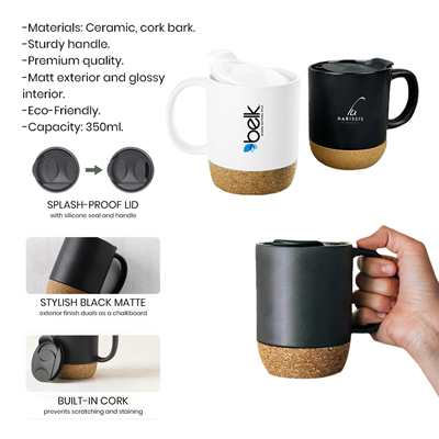 CORK 2 Tone Ceramic Mug with Cover (400ml) - White