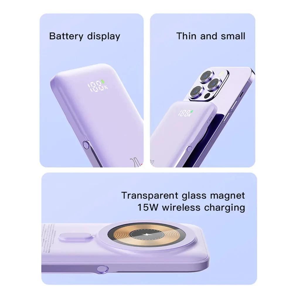 Fast Charging PowerBank folding 12000mAh 15w Magnetic Wireless Built-in4 Cable 22.5W/20W for iOS Android - Blue