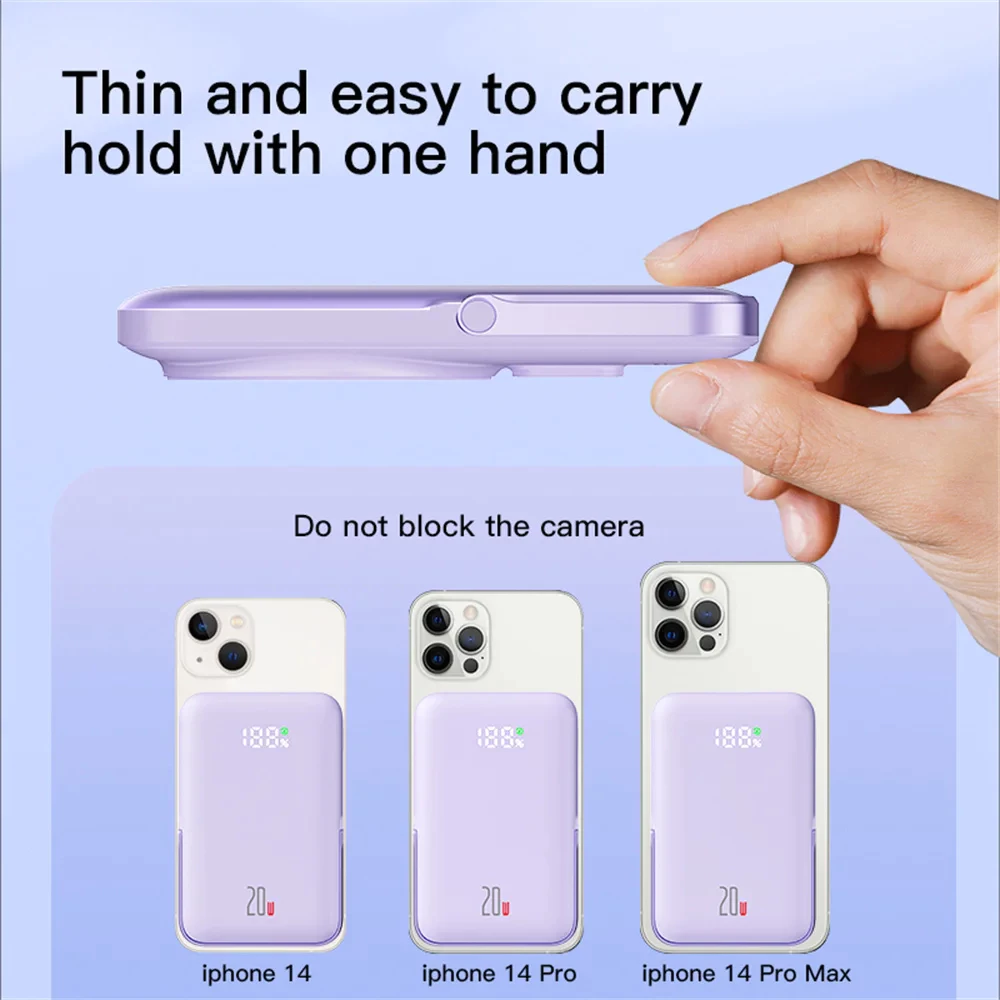 Fast Charging PowerBank folding 12000mAh 15w Magnetic Wireless Built-in4 Cable 22.5W/20W for iOS Android - Blue