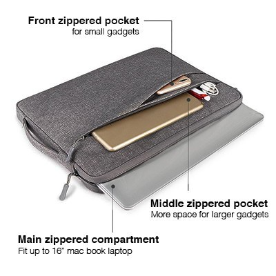14" Polyester Water Repellent Laptop Pouch - Dark Grey