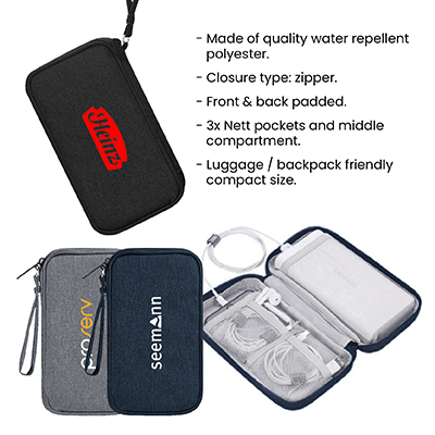 Water Repellent Polyester Gadget Pouch - Blue