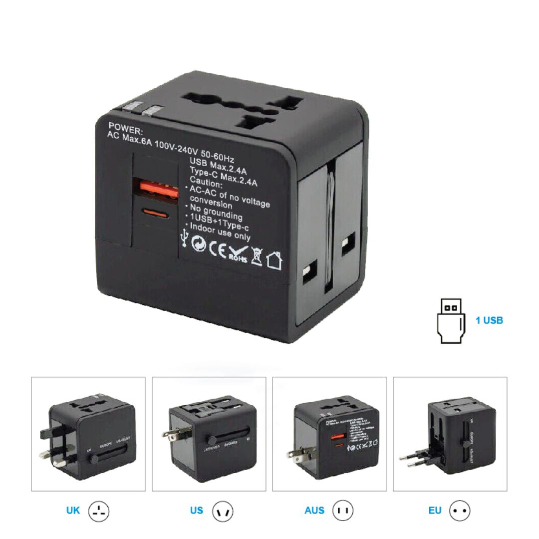 Travel Adapter 1 USB + 1 Type-C Charger