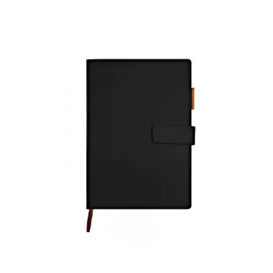 PU Magnetic Hard Case A5 Notebook with Pen Loop - Black