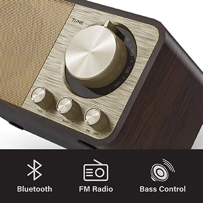 Retro Wooden Bluetooth Speaker with FM Radio – 1800mAh - Image 2