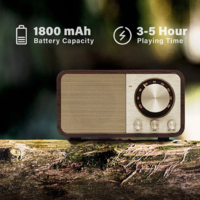 Retro Wooden Bluetooth Speaker with FM Radio – 1800mAh - Image 4