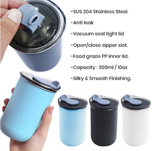 MUGG Stainless Steel Mug with Top Lid (300ml) - White - Image 2