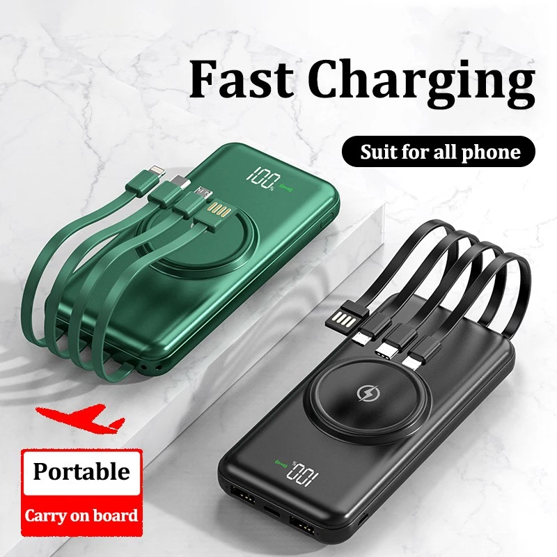 30000mah Powerbank Wireless Charge With 4 Cables - White