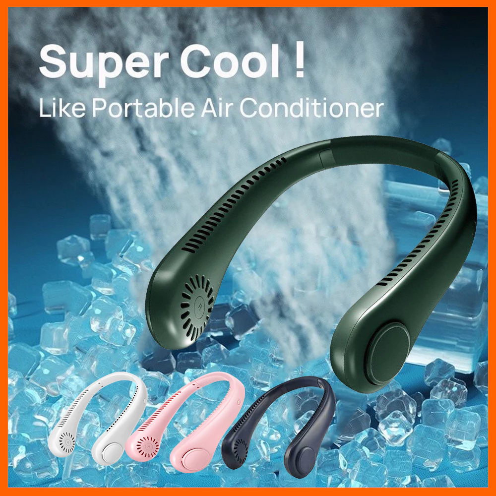 Neck Fan Bladeless Cooling USB Rechargeable 3 Wind Speed - Dark Green