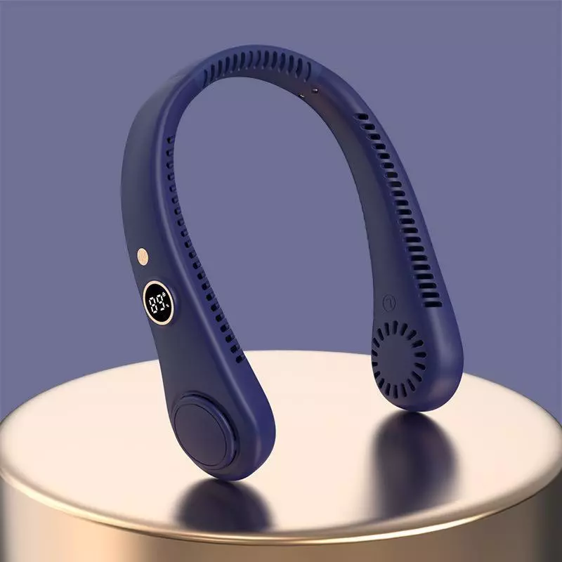 Neck Fan Bladeless Cooling USB Rechargeable 5 Wind Speed - Dark Blue