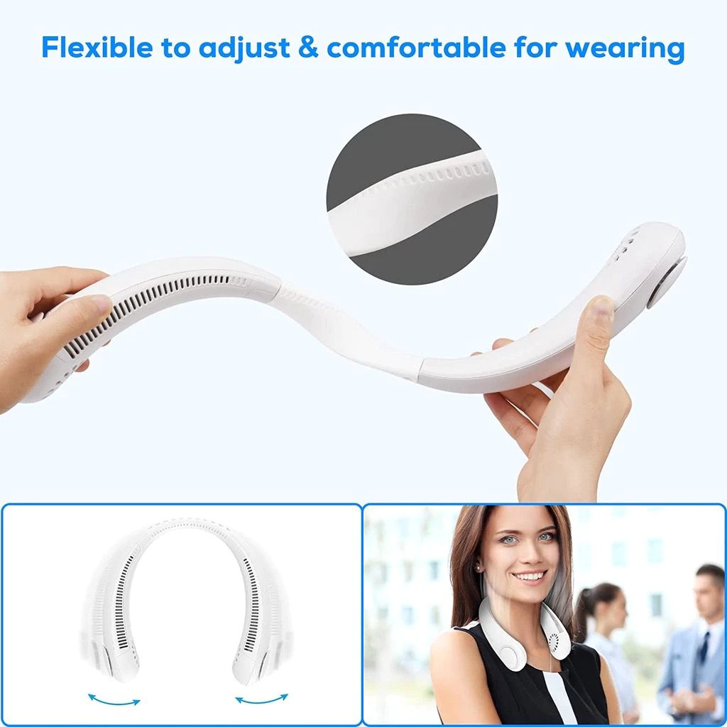 Neck Fan Bladeless Cooling USB Rechargeable 5 Wind Speed - White