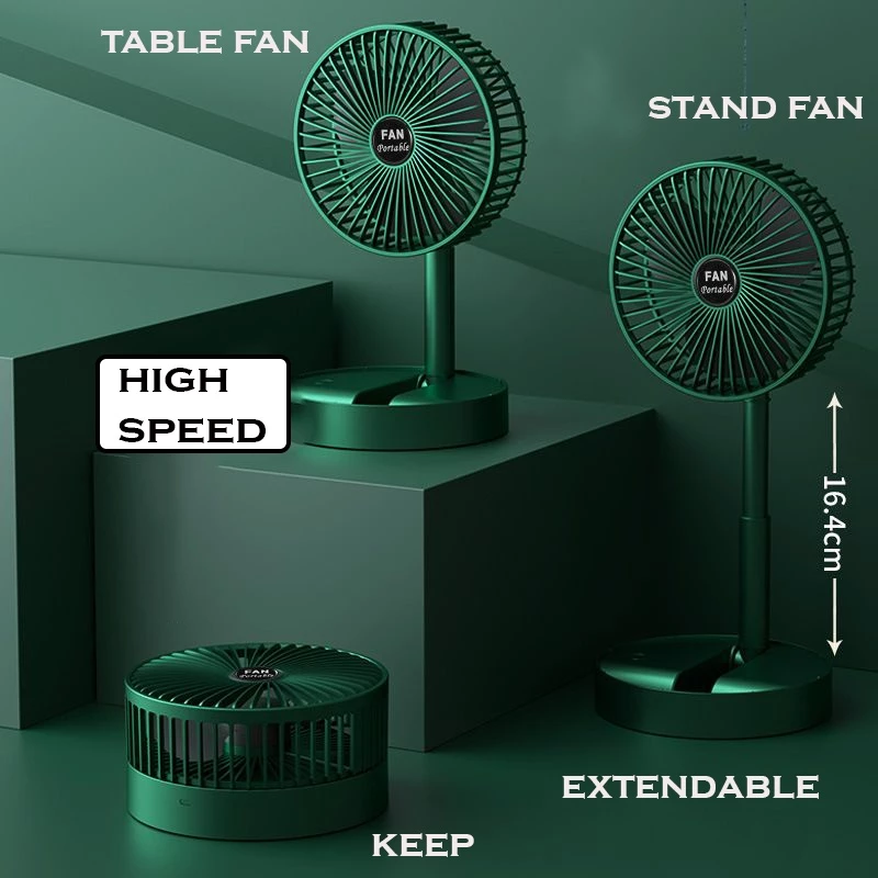 Adjustable Folding Fan – A Compact, USB Rechargeable Cooling Solution for Home, Office, and Desk Use - Black