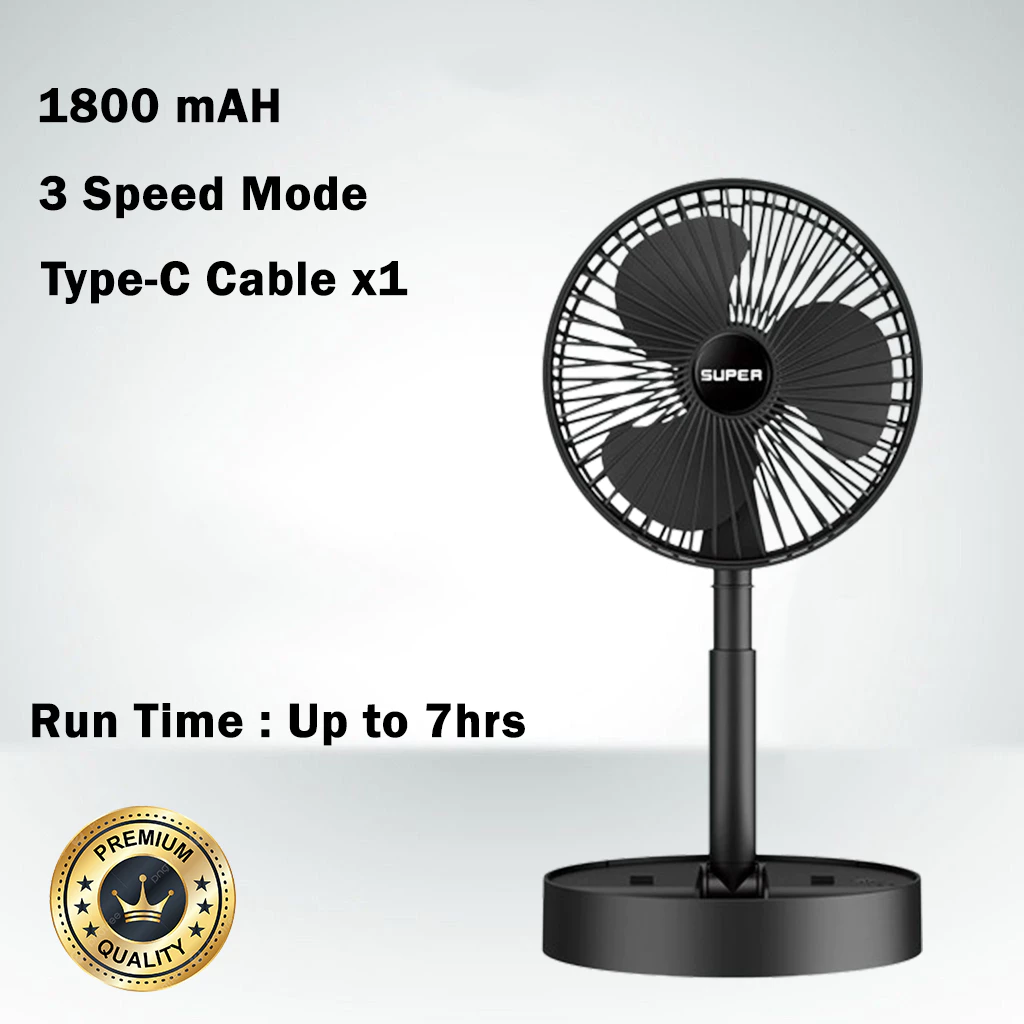Adjustable Folding Fan – A Compact, USB Rechargeable Cooling Solution for Home, Office, and Desk Use - Black