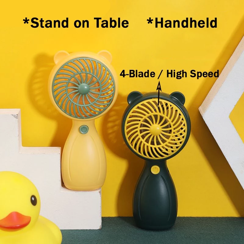 Handheld Mini Fan – A compact, USB rechargeable cooling solution perfect for dorm rooms, desks, and other surfaces. - Green