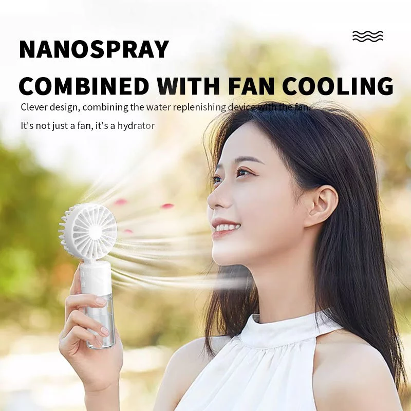 Handheld Spray Fan – 4-speed, portable, USB rechargeable fan with Nanospray - White