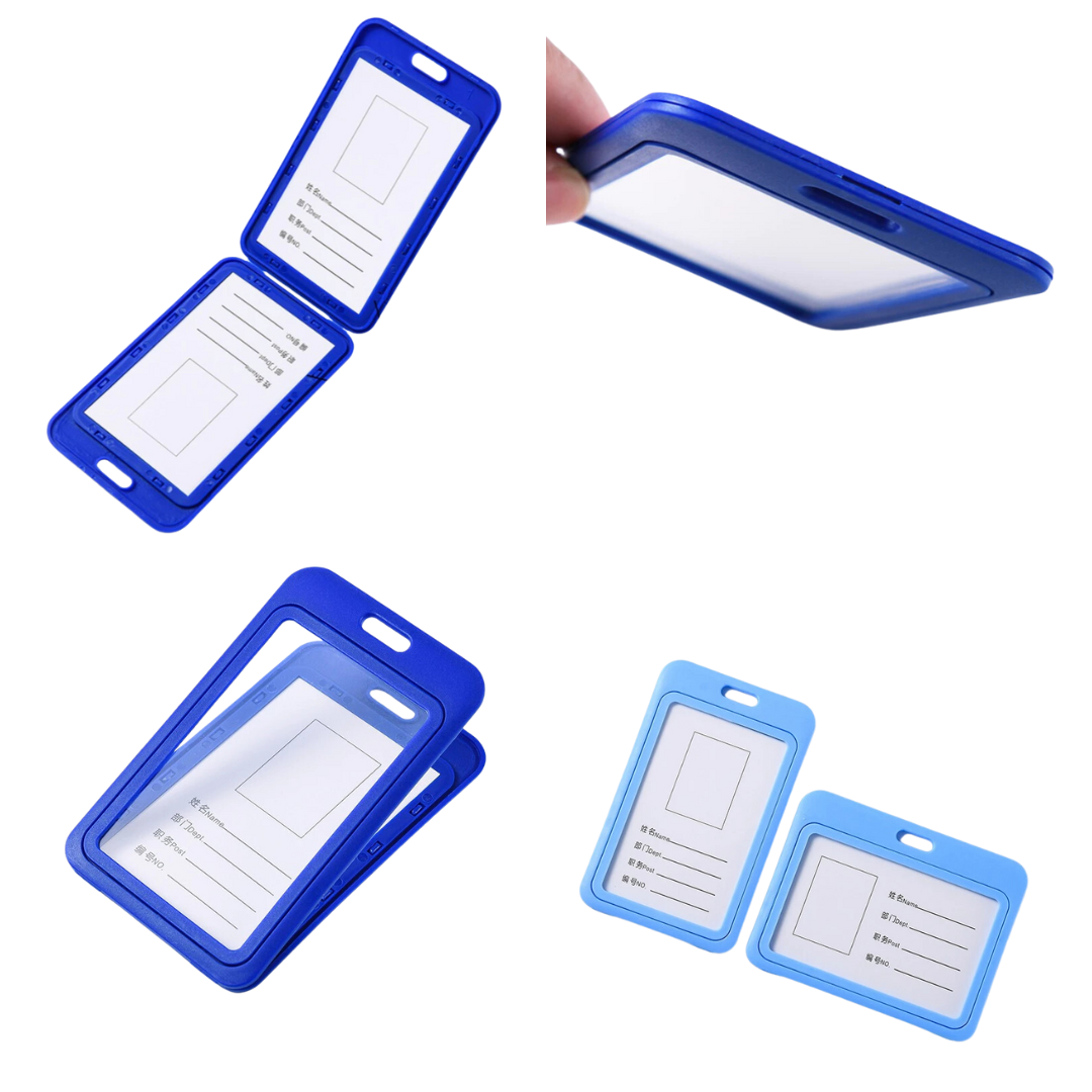 Hard Plastic Vertical ID Card Holder | Durable Badge & Name Label Holder for School & Office Supplies | Double Side