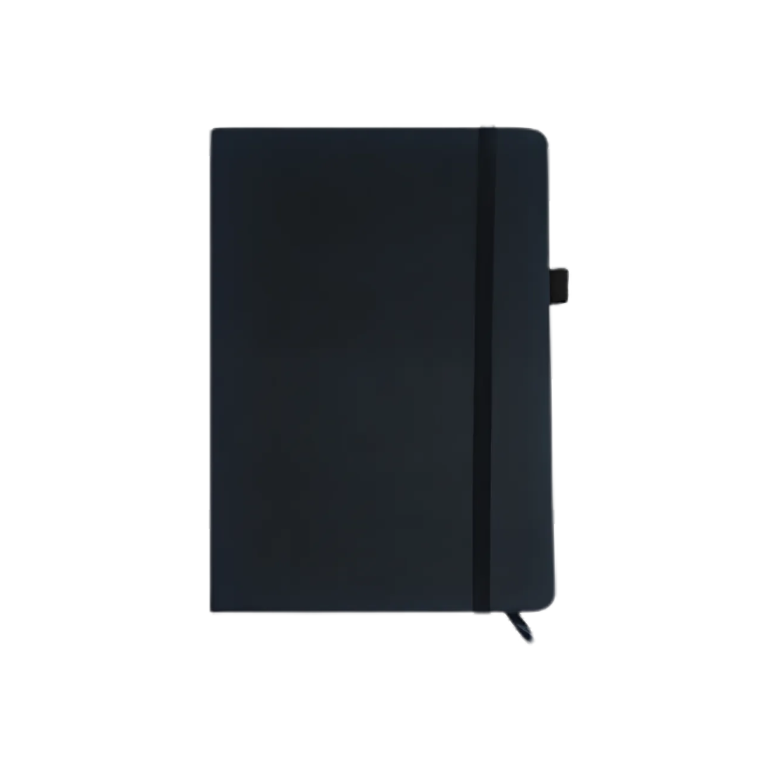 PU Fabric Hard Cover A5 Notebook with Pen Loop - Black