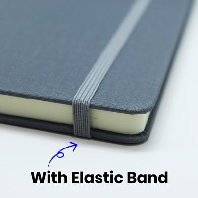 PU Fabric Hard Cover A5 Notebook with Pen Loop - Black - Image 5