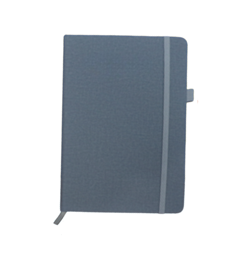 PU Fabric Hard Cover A5 Notebook with Pen Loop - Grey