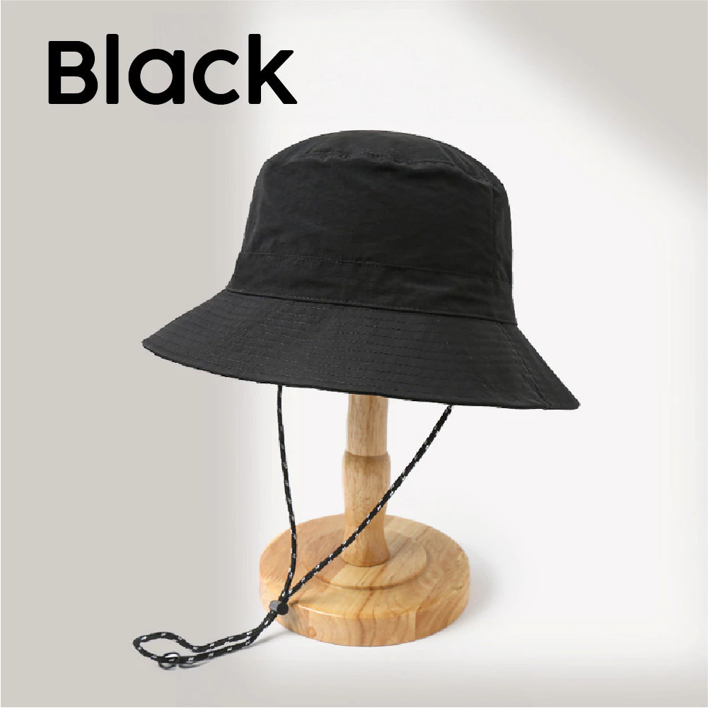 PackMate Foldable Bucket Hat Quick-Dry Waterproof Bucket Hat With String - Black