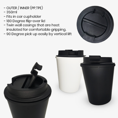 PP Double Wall Mug (350ml) - Black - Image 3