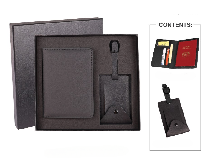 AURUM Travel Gift Set with Passport Holder and Luggage Tag - Black