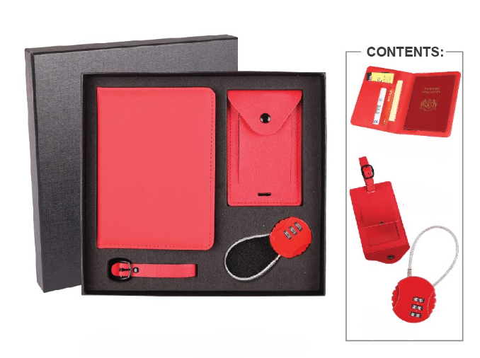 OPUS Travel Gift Set with Passport Holder, Luggage Tag and Luggage Lock - Red