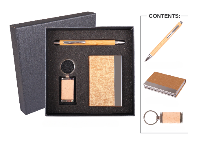 TERRA Name Card Holder, Pen and Keychain Set - Natural Brown