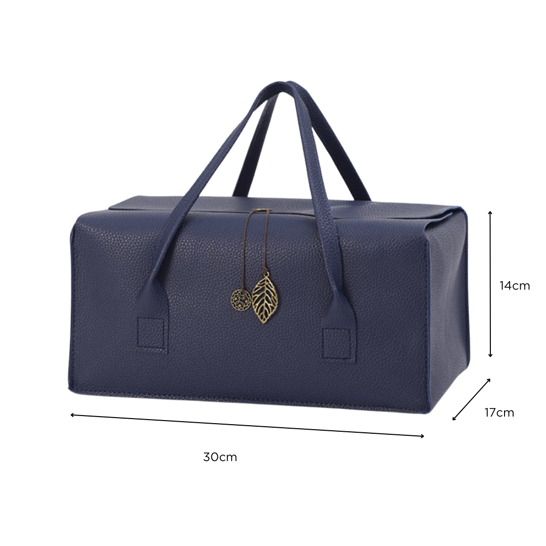 Rectangle PU Leather Bag with Handle - Dark Blue