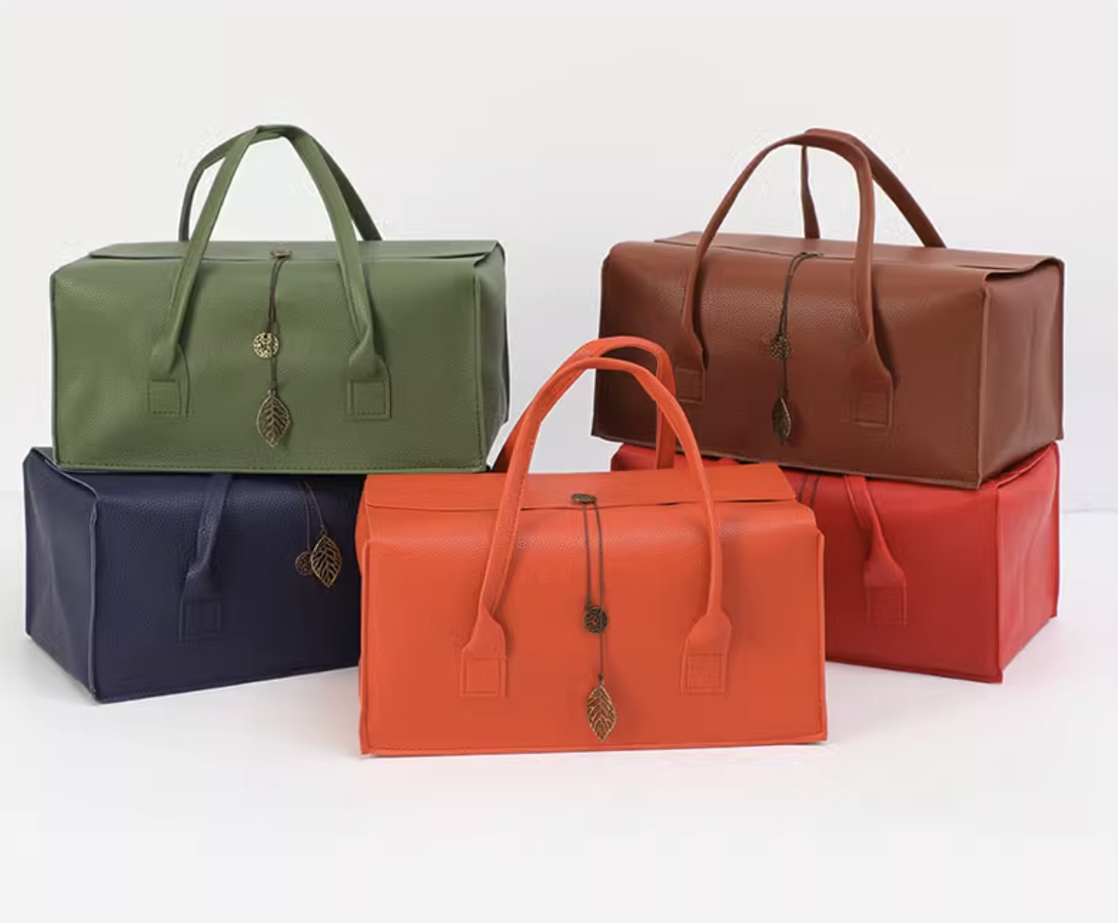 Rectangle PU Leather Bag with Handle - Dark Blue - Image 3