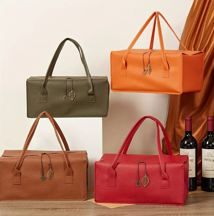 Elegant Faux Leather Wine Gift Box Orange - Image 2