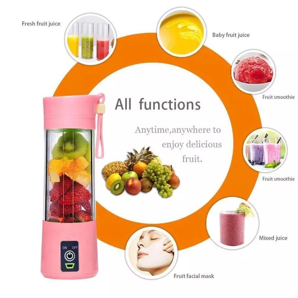 Portable USB Rechargeable Fruit Juice Blender | 380ML Juicer Mixer with 6 Blades