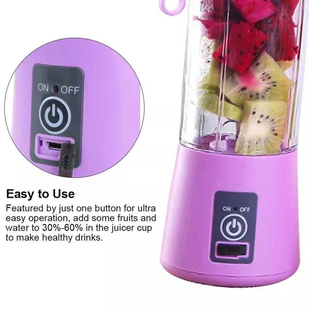 Portable USB Rechargeable Fruit Juice Blender | 380ML Juicer Mixer with 6 Blades