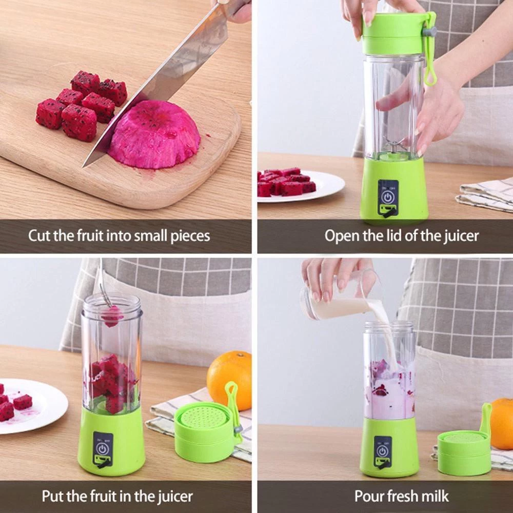 Portable USB Rechargeable Fruit Juice Blender | 380ML Juicer Mixer with 6 Blades