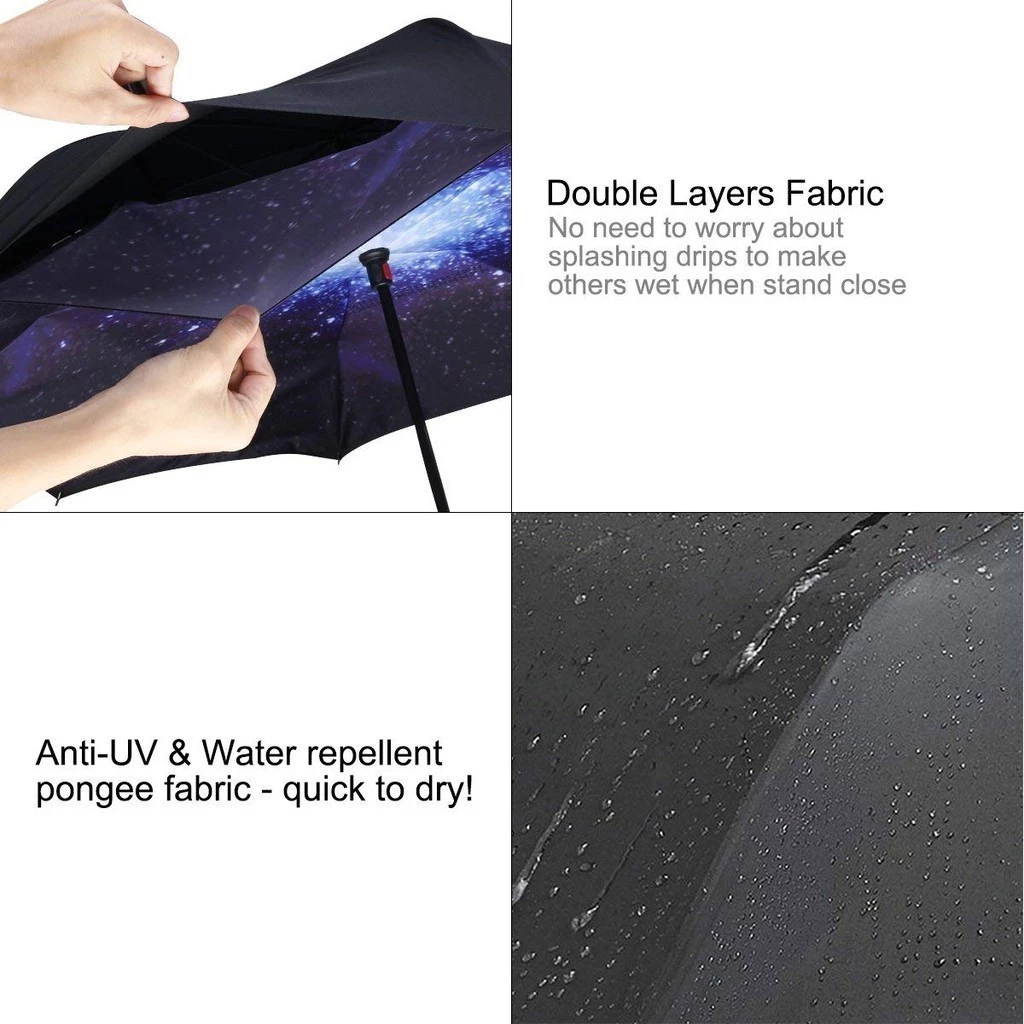 Inverted Reverse Umbrella | Upside-Down Double-Layer Windproof Umbrella with C-Hook
