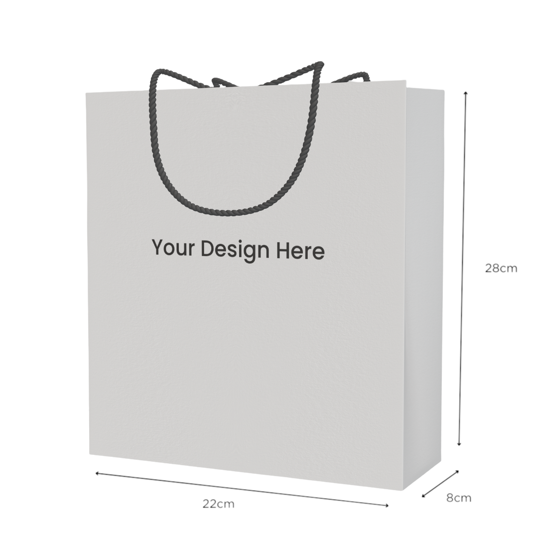 Custom Paper Bag (Full Colour) MOQ 100 units, 22cm (L) x 28cm (H) x 8cm (W) Matt Lamination