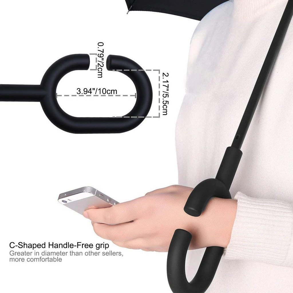 Inverted Reverse Umbrella | Upside-Down Double-Layer Windproof Umbrella with C-Hook