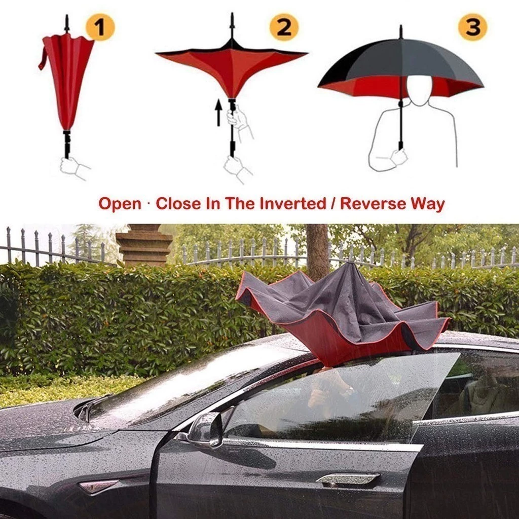 Inverted Reverse Umbrella | Upside-Down Double-Layer Windproof Umbrella with C-Hook