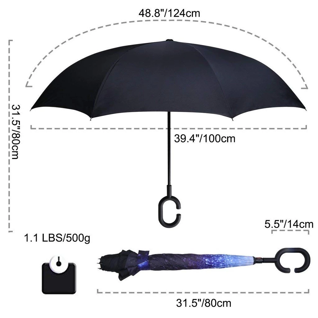 Inverted Reverse Umbrella | Upside-Down Double-Layer Windproof Umbrella with C-Hook