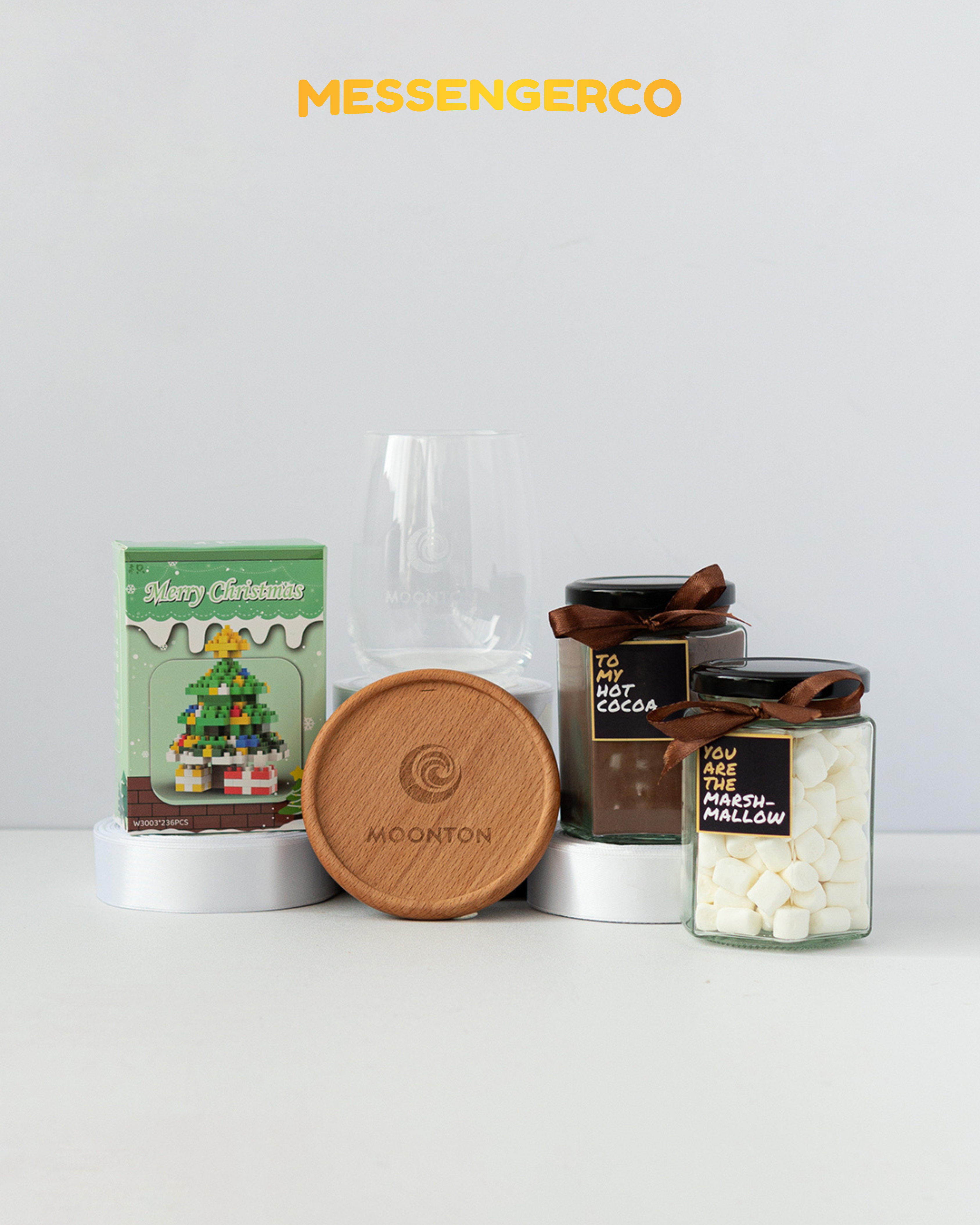 Warm Christmas Gift Basket – Hot Cocoa, Engraved Glass Cup & Wooden Coaster Set - Image 3